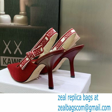 Dior Heel 9.5cm Cherry Red Embroidered Cotton J'Adior Slingback Pump 2023