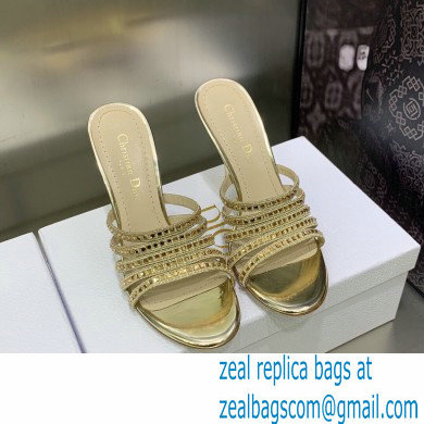Dior Heel 9.5cm Gem Slides Gold in Cotton Metallic Thread Embroidery with Square Strass 2023 - Click Image to Close
