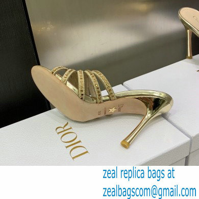 Dior Heel 9.5cm Gem Slides Gold in Cotton Metallic Thread Embroidery with Square Strass 2023