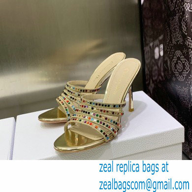 Dior Heel 9.5cm Gem Slides Multicolor in Cotton Metallic Thread Embroidery with Square Strass 2023