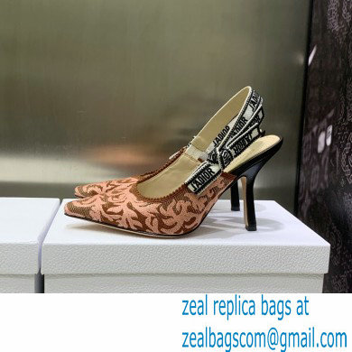 Dior Heel 9.5cm J'Adior Slingback Pumps in Antique Pink Brocart Embroidered Cotton with Gold-Tone Metallic Thread 2023