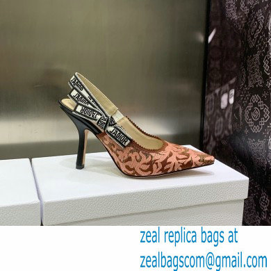 Dior Heel 9.5cm J'Adior Slingback Pumps in Antique Pink Brocart Embroidered Cotton with Gold-Tone Metallic Thread 2023