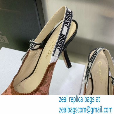 Dior Heel 9.5cm J'Adior Slingback Pumps in Antique Pink Brocart Embroidered Cotton with Gold-Tone Metallic Thread 2023