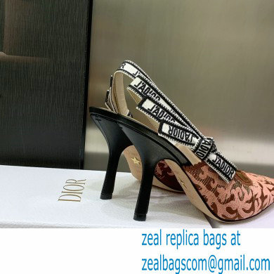 Dior Heel 9.5cm J'Adior Slingback Pumps in Antique Pink Brocart Embroidered Cotton with Gold-Tone Metallic Thread 2023