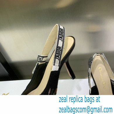 Dior Heel 9.5cm J'Adior Slingback Pumps in Black Multicolor Cotton with Dior Jardin Botanique Embroidery 2023