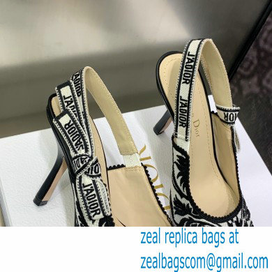 Dior Heel 9.5cm J'Adior Slingback Pumps in Black/White Ornamental Embroidered Cotton 2023
