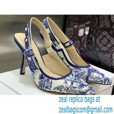 Dior Heel 9.5cm J'Adior Slingback Pumps in Blue Cotton Embroidered with Dior Jardin d'Hiver Motif 2023 - Click Image to Close