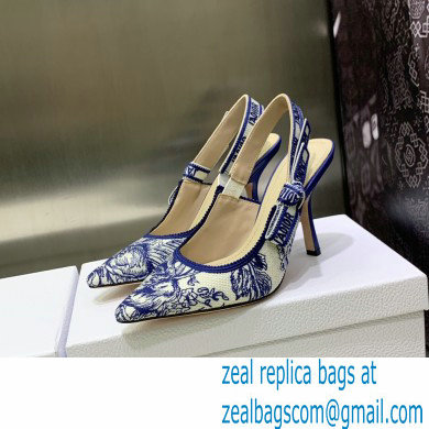 Dior Heel 9.5cm J'Adior Slingback Pumps in Blue Cotton Embroidered with Dior Jardin d'Hiver Motif 2023 - Click Image to Close