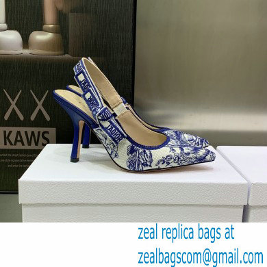 Dior Heel 9.5cm J'Adior Slingback Pumps in Blue Cotton Embroidered with Dior Jardin d'Hiver Motif 2023