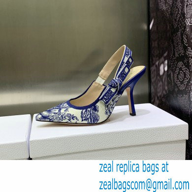 Dior Heel 9.5cm J'Adior Slingback Pumps in Blue Cotton Embroidered with Dior Jardin d'Hiver Motif 2023