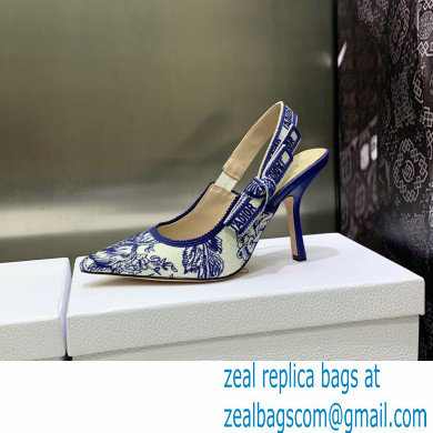 Dior Heel 9.5cm J'Adior Slingback Pumps in Blue Cotton Embroidered with Dior Jardin d'Hiver Motif 2023 - Click Image to Close