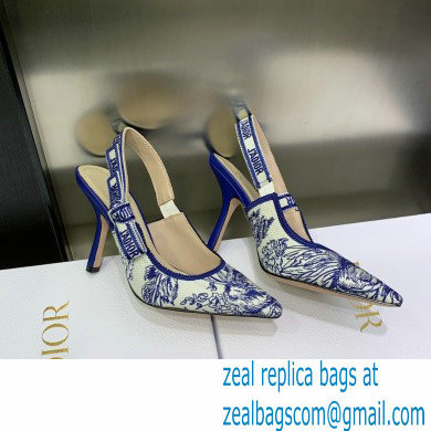 Dior Heel 9.5cm J'Adior Slingback Pumps in Blue Cotton Embroidered with Dior Jardin d'Hiver Motif 2023