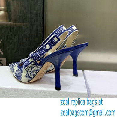 Dior Heel 9.5cm J'Adior Slingback Pumps in Blue Cotton Embroidered with Dior Jardin d'Hiver Motif 2023