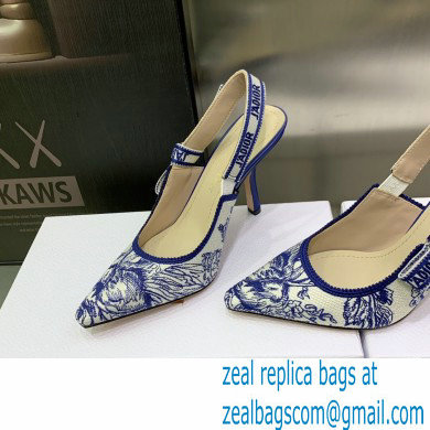 Dior Heel 9.5cm J'Adior Slingback Pumps in Blue Cotton Embroidered with Dior Jardin d'Hiver Motif 2023