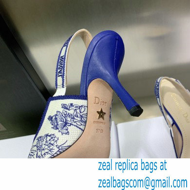 Dior Heel 9.5cm J'Adior Slingback Pumps in Blue Cotton Embroidered with Dior Jardin d'Hiver Motif 2023