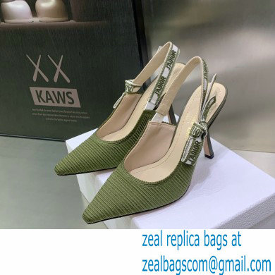 Dior Heel 9.5cm J'Adior Slingback Pumps in Green Embroidered Cotton 2023