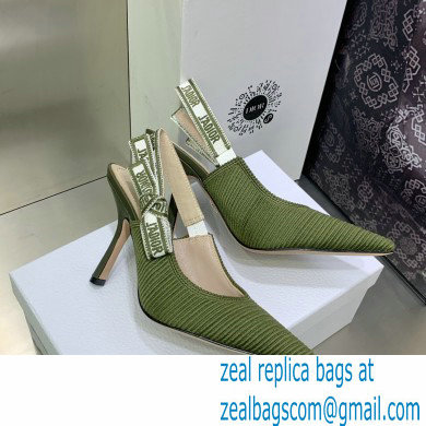 Dior Heel 9.5cm J'Adior Slingback Pumps in Green Embroidered Cotton 2023