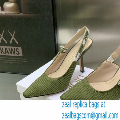 Dior Heel 9.5cm J'Adior Slingback Pumps in Green Embroidered Cotton 2023