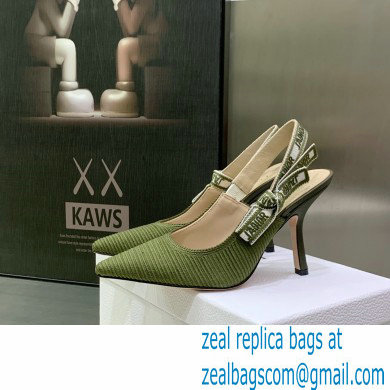 Dior Heel 9.5cm J'Adior Slingback Pumps in Green Embroidered Cotton 2023