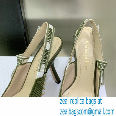 Dior Heel 9.5cm J'Adior Slingback Pumps in Green Embroidered Cotton 2023