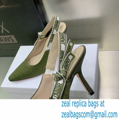 Dior Heel 9.5cm J'Adior Slingback Pumps in Green Embroidered Cotton 2023