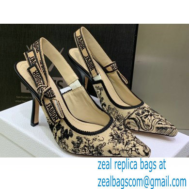 Dior Heel 9.5cm J'Adior Slingback Pumps in Hazelnut Toile de Jouy Embroidered Cotton 2023 - Click Image to Close