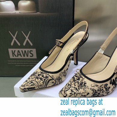 Dior Heel 9.5cm J'Adior Slingback Pumps in Hazelnut Toile de Jouy Embroidered Cotton 2023