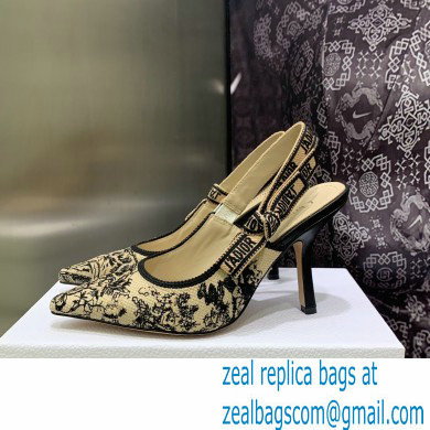 Dior Heel 9.5cm J'Adior Slingback Pumps in Hazelnut Toile de Jouy Embroidered Cotton 2023