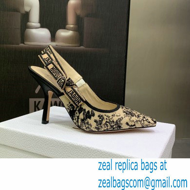 Dior Heel 9.5cm J'Adior Slingback Pumps in Hazelnut Toile de Jouy Embroidered Cotton 2023