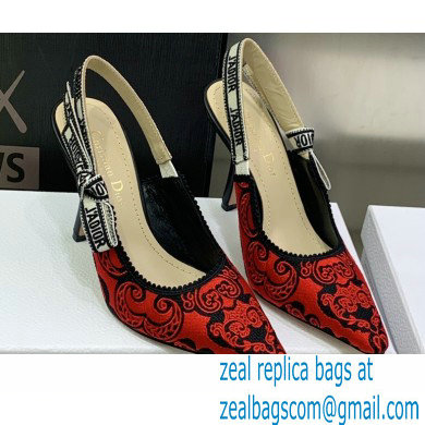 Dior Heel 9.5cm J'Adior Slingback Pumps in Red/Black Bandana Embroidered Cotton 2023 - Click Image to Close