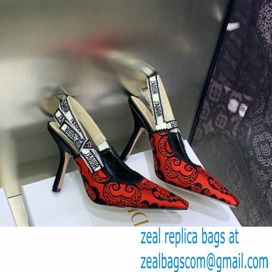 Dior Heel 9.5cm J'Adior Slingback Pumps in Red/Black Bandana Embroidered Cotton 2023 - Click Image to Close