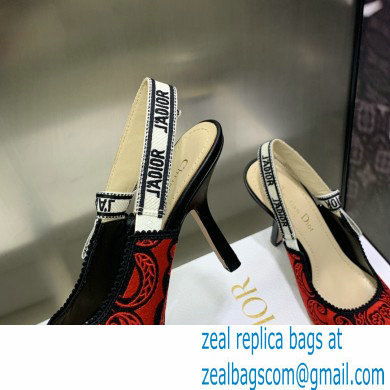 Dior Heel 9.5cm J'Adior Slingback Pumps in Red/Black Bandana Embroidered Cotton 2023