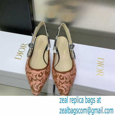 Dior J'Adior Slingback Ballerina Flats in Antique Pink Brocart Embroidered Cotton with Gold-Tone Metallic Thread 2023