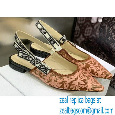 Dior J'Adior Slingback Ballerina Flats in Antique Pink Brocart Embroidered Cotton with Gold-Tone Metallic Thread 2023