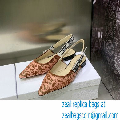Dior J'Adior Slingback Ballerina Flats in Antique Pink Brocart Embroidered Cotton with Gold-Tone Metallic Thread 2023
