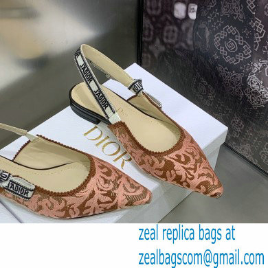 Dior J'Adior Slingback Ballerina Flats in Antique Pink Brocart Embroidered Cotton with Gold-Tone Metallic Thread 2023