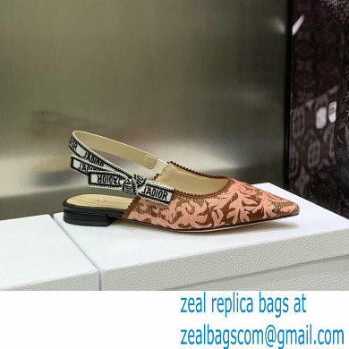 Dior J'Adior Slingback Ballerina Flats in Antique Pink Brocart Embroidered Cotton with Gold-Tone Metallic Thread 2023