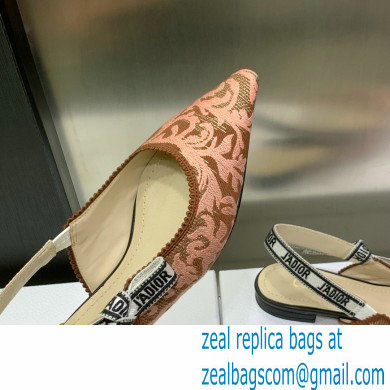 Dior J'Adior Slingback Ballerina Flats in Antique Pink Brocart Embroidered Cotton with Gold-Tone Metallic Thread 2023