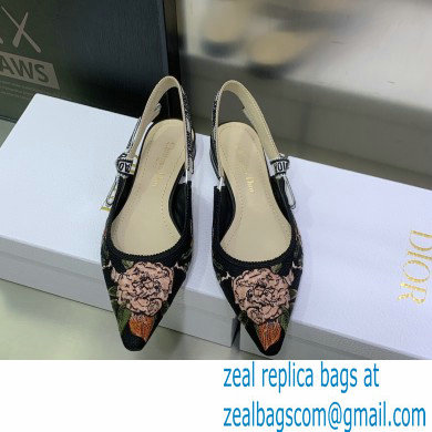 Dior J'Adior Slingback Ballerina Flats in Black Multicolor Cotton with Dior Jardin Botanique Embroidery 2023
