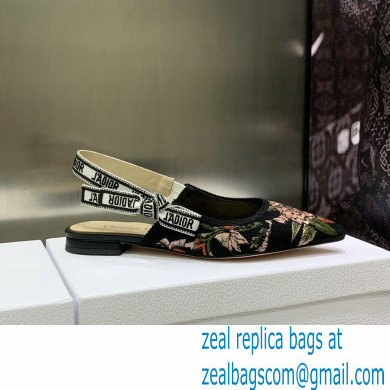 Dior J'Adior Slingback Ballerina Flats in Black Multicolor Cotton with Dior Jardin Botanique Embroidery 2023