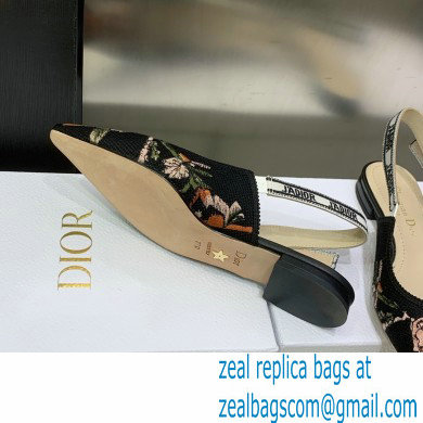 Dior J'Adior Slingback Ballerina Flats in Black Multicolor Cotton with Dior Jardin Botanique Embroidery 2023 - Click Image to Close