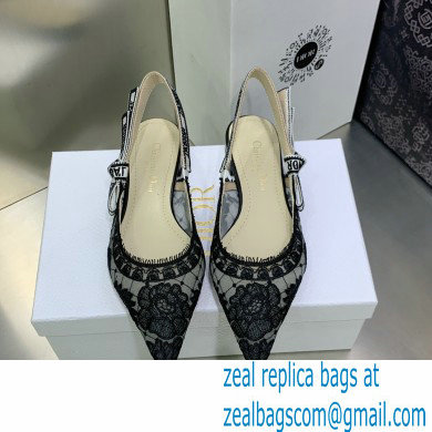 Dior J'Adior Slingback Ballerina Flats in Black Transparent Mesh Embroidered with Dior Roses Motif 2023 - Click Image to Close