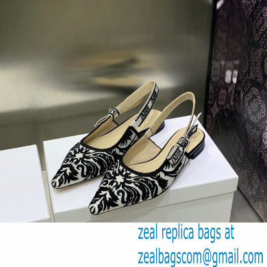 Dior J'Adior Slingback Ballerina Flats in Black/White Ornamental Embroidered Cotton 2023