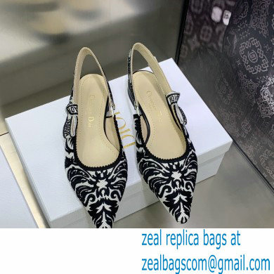 Dior J'Adior Slingback Ballerina Flats in Black/White Ornamental Embroidered Cotton 2023 - Click Image to Close