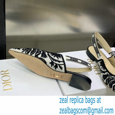 Dior J'Adior Slingback Ballerina Flats in Black/White Ornamental Embroidered Cotton 2023