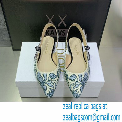 Dior J'Adior Slingback Ballerina Flats in Blue Brocart Embroidered Cotton with Gold-Tone Metallic Thread 2023