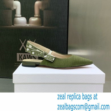 Dior J'Adior Slingback Ballerina Flats in Green Embroidered Cotton 2023