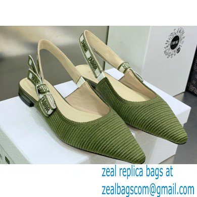 Dior J'Adior Slingback Ballerina Flats in Green Embroidered Cotton 2023