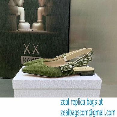 Dior J'Adior Slingback Ballerina Flats in Green Embroidered Cotton 2023