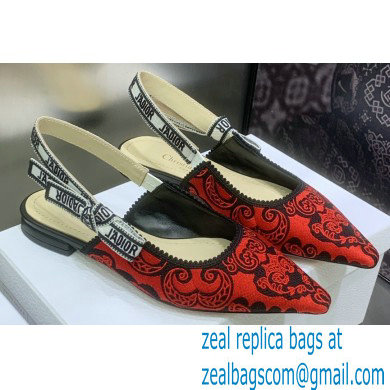 Dior J'Adior Slingback Ballerina Flats in Red/Black Bandana Embroidered Cotton 2023